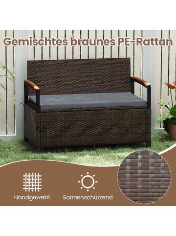 COSTWAY 2-Sitzer Gartenbank mit Kissenbox Polyrattan in Grau