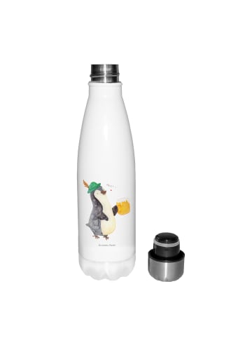 Mr. & Mrs. Panda Thermo-Trinkflasche Pinguin Bier ohne Spruch in Weiß