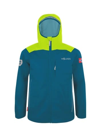 Trollkids Regenjacke "Bergen" in Petrolblau/Lime