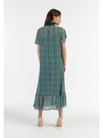 faina Damen Midikleid Aus Chiffon in Grün Weiss