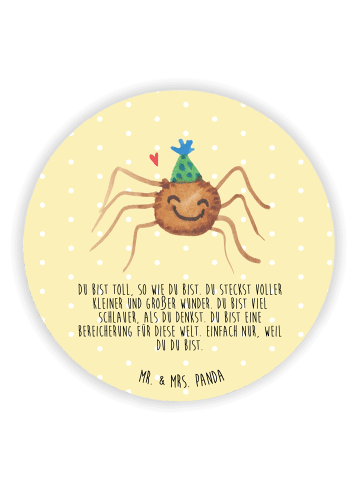 Mr. & Mrs. Panda Rund Magnet Spinne Agathe Party mit Spruch in Gelb Pastell