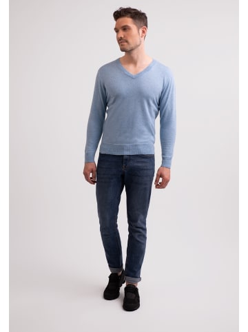 CASH-MERE.CH Recycelter V-Ausschnitt Pullover in Hellblau Melange
