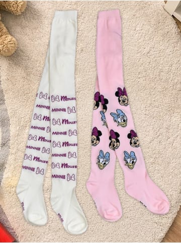 Disney 2er Pack Disney Minnie Mouse Strumpfhose Daisy Strickstrumpfhose in weiss/rosa