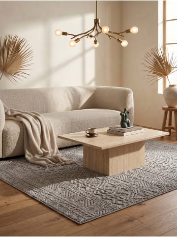 KADIMA DESIGN Flachgewebe-Teppich Ethno Streifen Boho Pflegeleicht in Silber