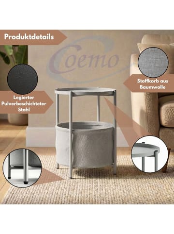 Coemo Beistelltisch Nina mit Canvas Korb - Metallgestell in Grau