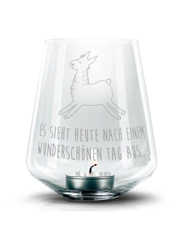 Mr. & Mrs. Panda Gravur Windlicht Lama Springen mit Spruch in Transparent