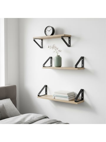 relaxdays 6-tlg. Wandregal Set in Natur/ Schwarz