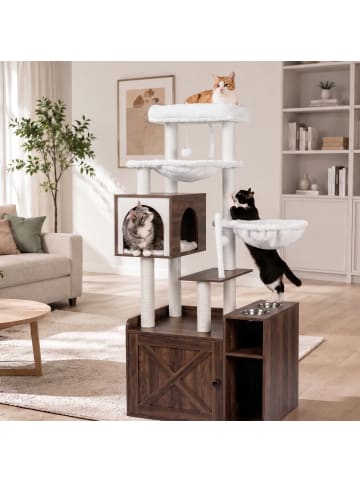 relaxdays Kratzbaum in Dunkelbraun/ Weiß - (B)71 x (H)144 x (T)45,5 cm