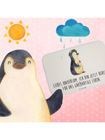 Mr. & Mrs. Panda Badteppich Pinguin Blumen mit Spruch in Weiß
