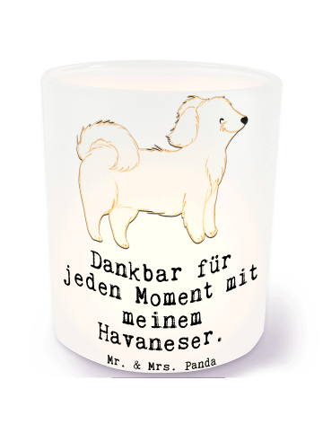 Mr. & Mrs. Panda Teelichthalter Glas Havaneser Moment mit Spruch in Transparent