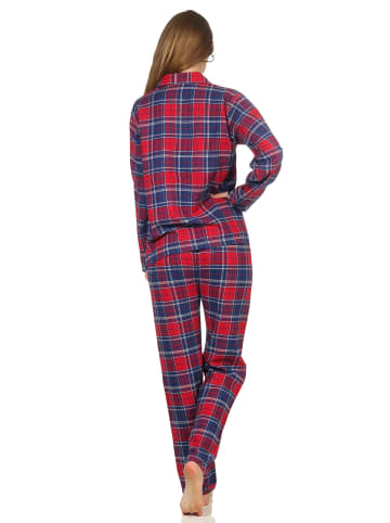 NORMANN Flanell Pyjama Schlafanzug kariert Knopfleiste und Hemdkragen - 50423 in Blau