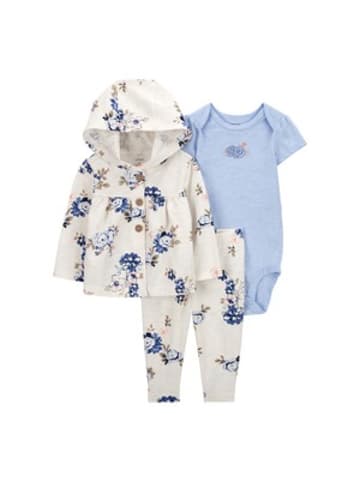 carter's 3-tlg. Set Body kurzarm, Jacke und Leggings Blumen Ajour in Mehrfarbig