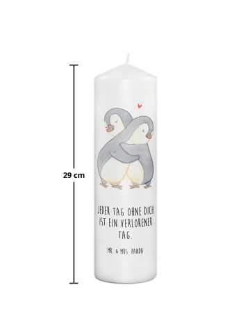 Mr. & Mrs. Panda Kerze Pinguine Kuscheln mit Spruch in Weiß
