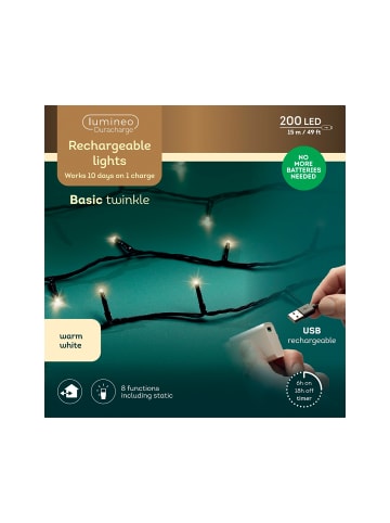 LUMINEO USB-Lichterkette BASIC Twinkle, 200 LED 15 m schwarzes Kabel in warm weiß