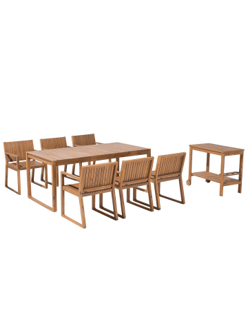 Beliani 8-tlg Gartentisch Set SASSARI in Heller Holzfarbton