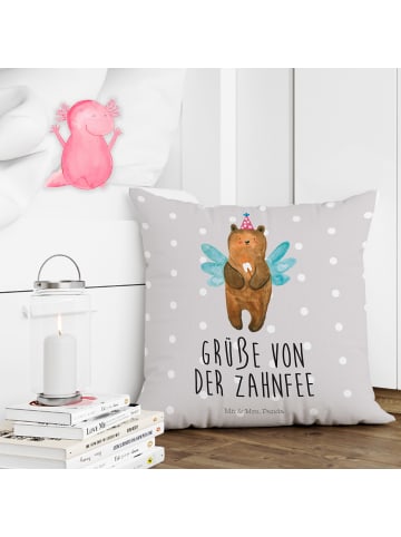 Mr. & Mrs. Panda Kuschelkissen Bär Zahnfee mit Spruch in Grau Pastell