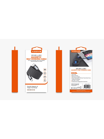 COFI 1453 Xssive Magnetisches Wickelkabel 60W 1m USB-C zu USB-C XSS-MGC-CC1M in Schwarz
