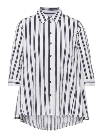 GOLDNER Schlichte Baumwoll-Bluse mit 3/4-Arm in weiß / marine / gestreift
