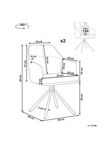 Beliani 2er-Set Esszimmerstuhl MIRA in Beige/Schwarz