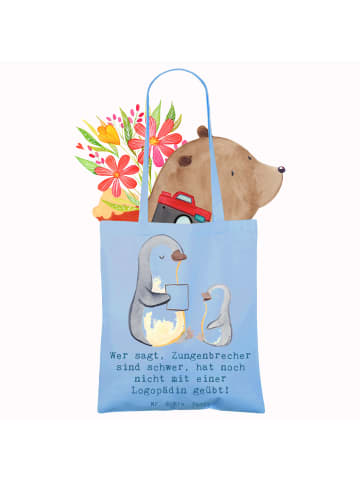 Mr. & Mrs. Panda Shopping Tasche Training mit Logopädin mit Spruch in Sky Blue
