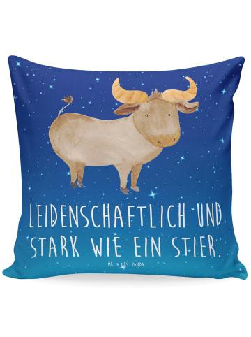 Mr. & Mrs. Panda Kissen 40x40 Sternzeichen Stier mit Spruch in Sternenhimmel Blau