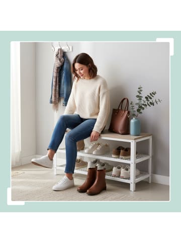relaxdays Schuhbank in Hellbraun/ Weiß - (B)73 x (H)45 x (T)30 cm