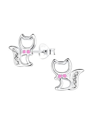 Alexander York Kinderschmuck-Ohrstecker KATZE cut-out Design mit Kristall rosa Schleife