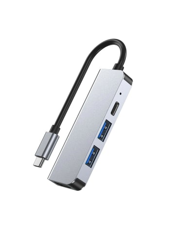 TechProtect 4in1 Multifunktonsadapter V2 in Grau HUB USB-C auf 2xUSB, HDMI, USB-C in Grau