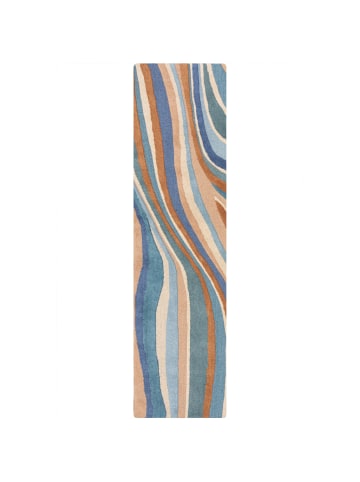KADIMA DESIGN Wollteppich Wellen Muster, Abstrakt, Wohnzimmer in Multicolor-Blau