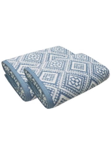 Framsohn 2er Set: Walkfrottier Duschtuch "ARABESKE" in Blau - (L) 150 x (B) 75 cm