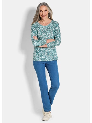 GOLDNER Halbarm Viskoseshirt im Allover-Design in graugrün / gemustert