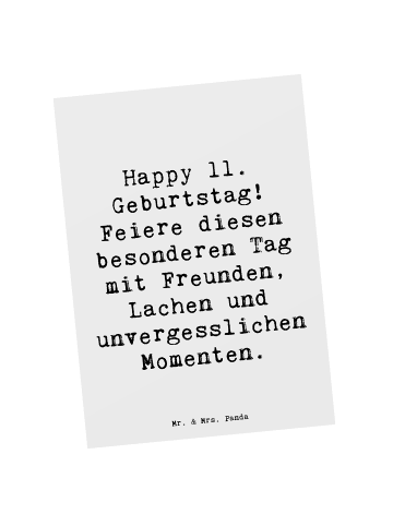 Mr. & Mrs. Panda Postkarte Spruch 11. Geburtstag Freude mit Spruch in Weiß
