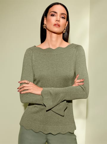 creation L Langarm-Pullover in khaki-schilf-meliert