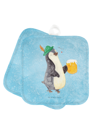 Mr. & Mrs. Panda Topflappen Pinguin Bier ohne Spruch in Eisblau