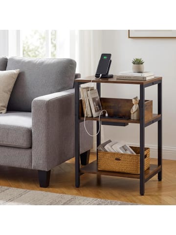 COSTWAY Beistelltisch mit Ladestation in Hellbraun