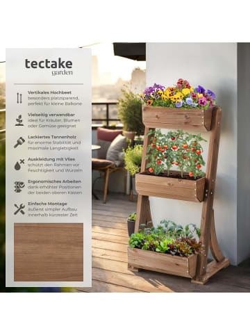 tectake Vertikalbeet mit 4 Etagen, wetterfest, Tannenholz, inkl. Pflanzvlies