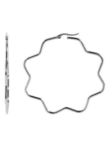 Adeliás Damen Ohrringe – Creole Blume aus Edelstahl in silber