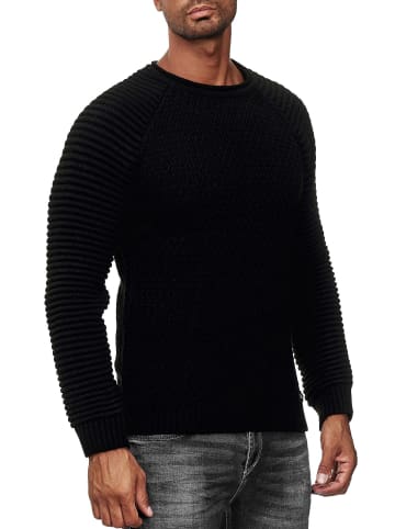 Rusty Neal Schwerer Biker Grobstrick Rundhals-Pullover in Schwarz