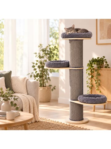 relaxdays Kratzbaum in Grau/ Natur - (H)187 x (D)46 cm