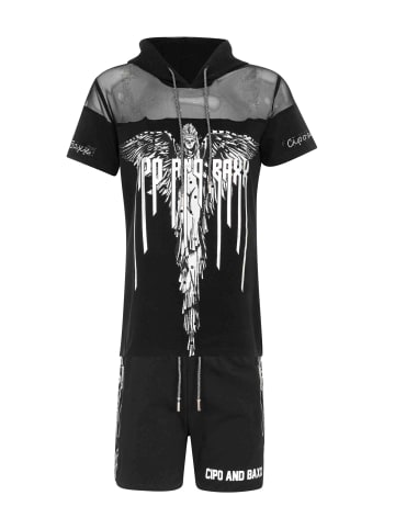 Cipo & Baxx T-Shirt & Shorts Set in BLACK