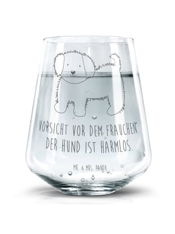Mr. & Mrs. Panda Wasserglas Hund Flauschig mit Spruch in Transparent