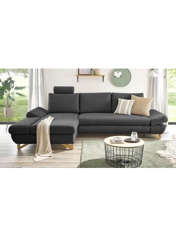 Furn.Design Ecksofa grau Velours, Sofa mit Bettfunktion und Stauraum 284 cm