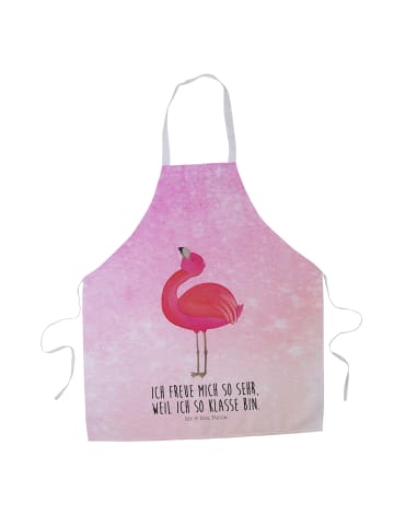 Mr. & Mrs. Panda Schürze Flamingo Stolz mit Spruch in Aquarell Pink