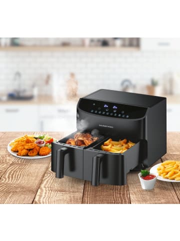 Gourmet Maxx Heißluft-Fritteuse Doppelkorb 2x 3,5l 2400W schwarz Schwarz