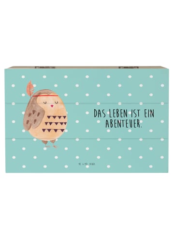 Mr. & Mrs. Panda Schatulle Eule Federschmuck mit Spruch in Türkis Pastell