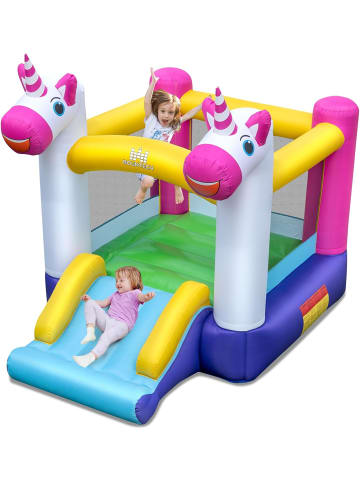 COSTWAY Hüpfburg mit Rutsche Einhorn-Design in Bunt