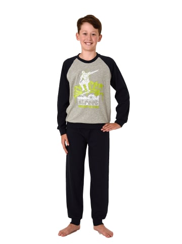 NORMANN Pyjama langarm Bündchen Schlafanzug Skater - 70493 in grau