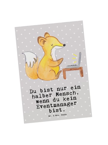 Mr. & Mrs. Panda Postkarte Eventmanager Herz mit Spruch in Grau Pastell