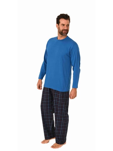 NORMANN Schlafanzug lang Pyjama Set Flanell Hose - 70930 in blau