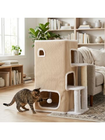 relaxdays Katzenhaus in Beige/ Weiß - (B)43 x (H)83,5 x (T)34 cm